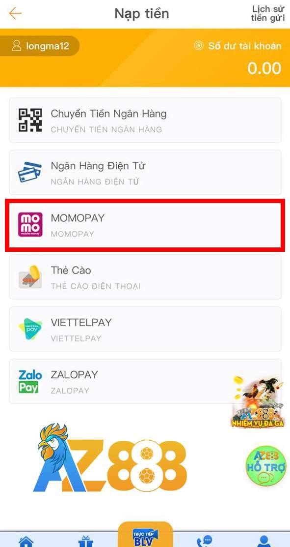 Chọn phương thức MOMOPAY Chọn phương thức MOMOPAY