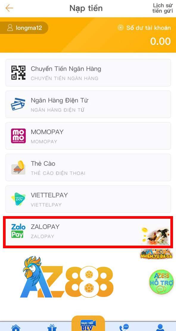 Chọn phương thức ZALOPAY Chọn phương thức ZALOPAY
